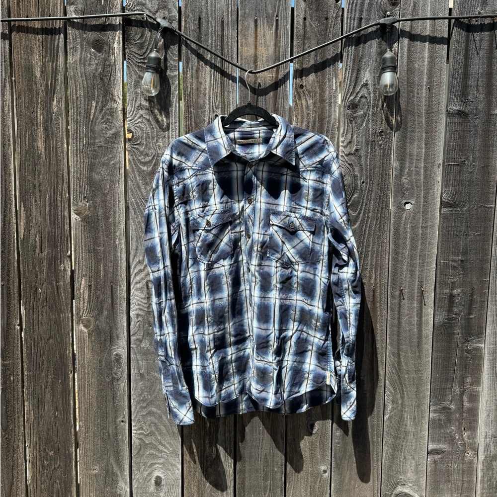 Ted Baker Men's Button-Down Plaid Floral Print Shirt Blue and White Size large
